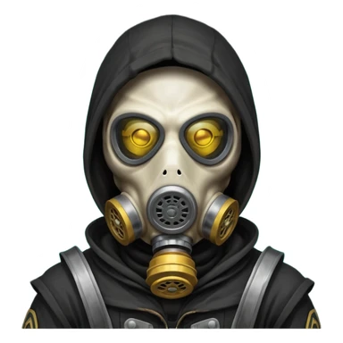 skeleton wearing a gas mask portrait, head and shoulders only, dark hood, glowing eyes inside mask, post-apocalyptic vibe, 3D cartoon, mobile game icon style, clean background, no text, no watermark
 sticker