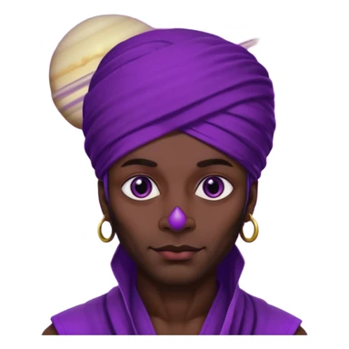 Con el planeta Saturno 🪐 (esto tiene que ser el elemento más importante) , un moro con turbante 👳🏾‍♂️ y la cara del diablo morada esta 😈. Centrate en el planeta Saturno , que se vea claramente con su anillo  y dentro el moro  sticker