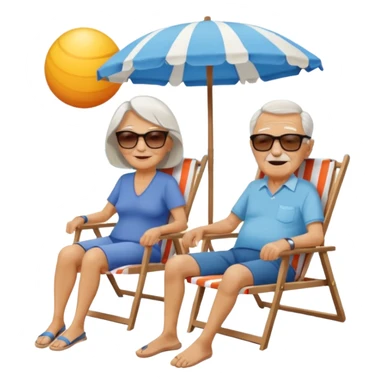 an emoji that shows elderly one woman and one man, both are retired and are lying in sun-chairs at the beach to recover from retiring-stress sticker