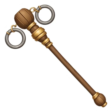 Wooden monk’s staff with metal rings at top. sticker