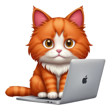 Red cat sitting in front of a laptop sticker
