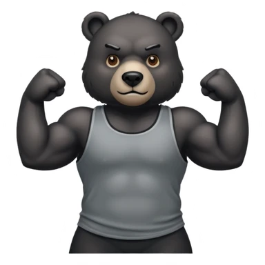 flexing bear with tanktop with black furr sticker