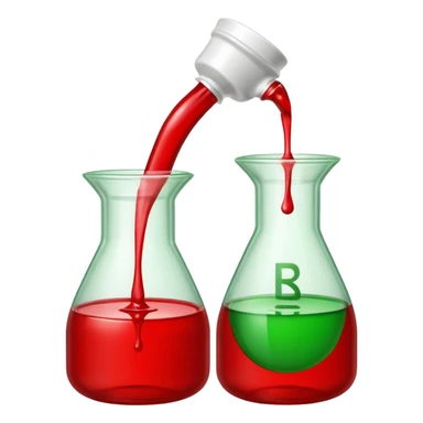 emoji showing two bottles pouring different colored liquids red and green into a single transparent container with a mathematical ratio symbol above the container sticker