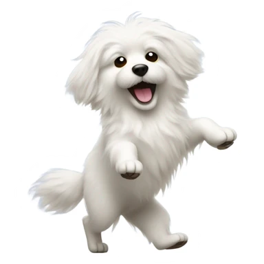 White fluffy dog dancing with headphones  sticker