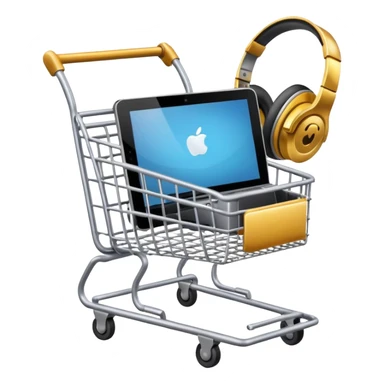 shopping cart with a laptop, smartphone, and headphones inside sticker