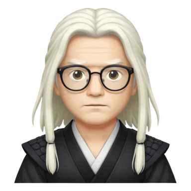 Long Haired Samurai with Glasses, white Long-haired ronin adjusting black spectacles sticker