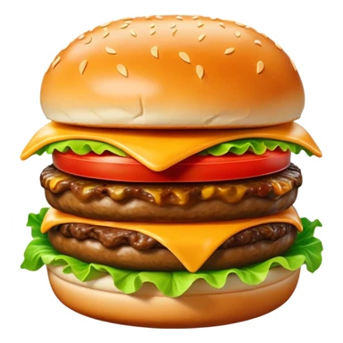 Cinematic Realistic Cheeseburger Dish Emoji, showcasing a juicy burger layered with cheese, lettuce, and tomato on a toasted bun rendered with lifelike detail and vibrant, inviting lighting. sticker