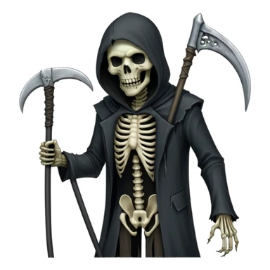 terrifying Grim Reaper with half-skeleton half-zombie face (no slime), holding a single scythe in left hand, creative subtle integration of 100 dollar bills, white background, dark and ominous atmosphere, designed for profile picture sticker