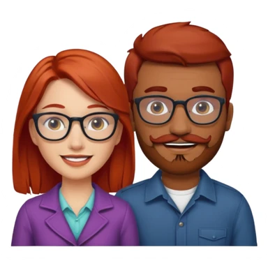 White red hair girl and brown indian guy with moustache and beard with glasses couples sticker