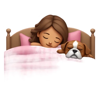 Sleeping girl in pink bed with meshed brown hair and bulldog sticker