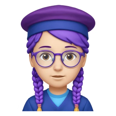 blue uniform wearing scout kid with purple braids and glassess with blue hat sticker