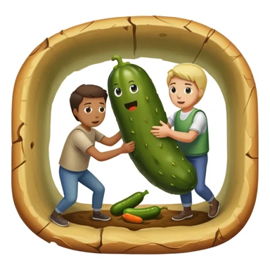person pulling someone else dressed in a pickle out of a hole and saving them sticker