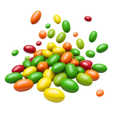 minimalist colorful Skittles candy pack with green candies spilling out sticker