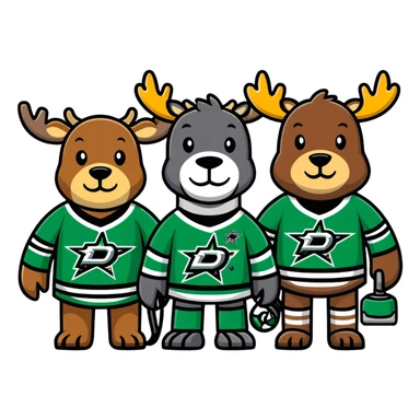 Moose, robot, and otter in Dallas stars jerseys sticker