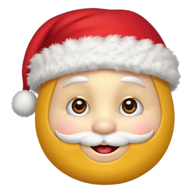 A yellow small smiling face wearing a red Santa hat with a pompom, rosy cheeks and twinkling eyes, conveying a warm, festive vibe. It should be a trolling smile. Like kappa. sticker