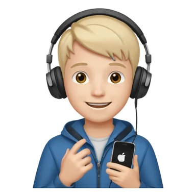 a boy with headphone in his hand not his head sticker