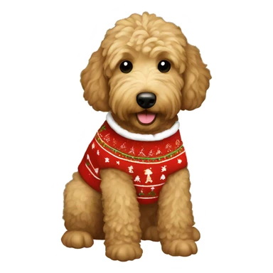 brown golden doodle wearing Christmas sweater  sticker