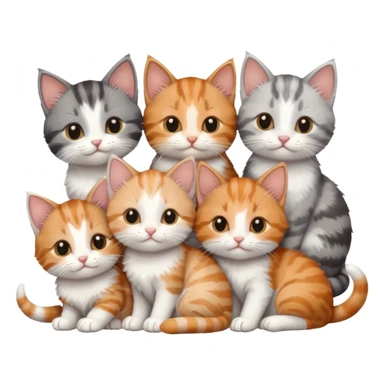 6 tiny kittens cuddling together all various different natural colours including grey and white, ginger and white, calico, grey, and brown tabby and white sticker