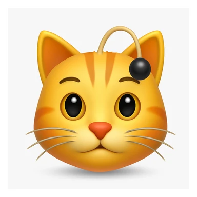 Make a cat face emoji that looks exactly like the reference image, in iOS emoji style. 3D, shiny, smooth gradients, soft shadows, realistic cat face, classic emoji look. Add a soft shadow under the face. sticker