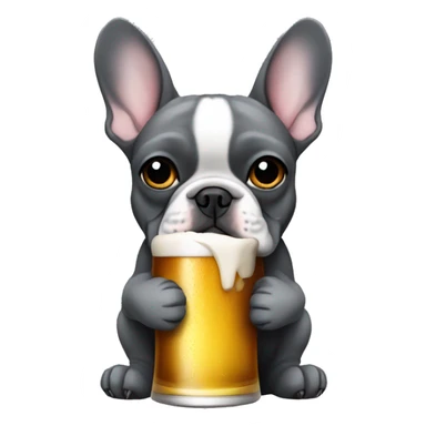 French bulldog dark grey holding a beer sticker