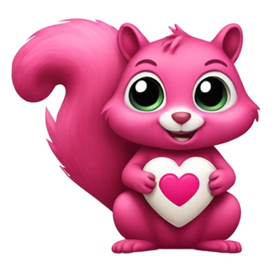 pink squirrel holding a poop emoji heart sticker
