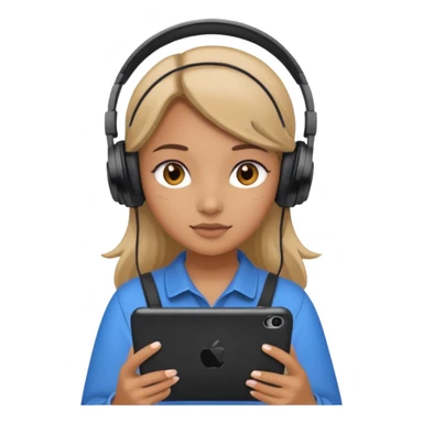 girl videomaker editing video with headphone sticker