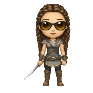 Girl warrior with French braids, brown hair and sunglasses sticker