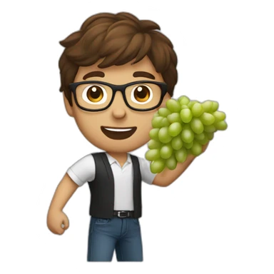 brown haired young men with glasses throwing grapes sticker