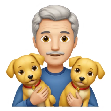 Italian man with no moustache and salt and pepper hair holding two yellow dogs sticker