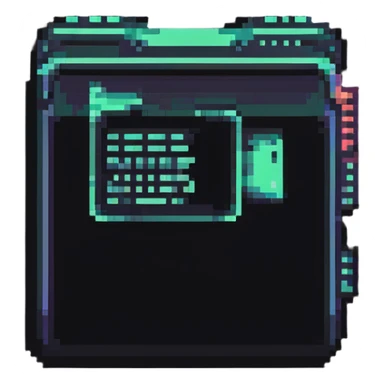 32x32 cyberpunk document file icon with digital glitch effect, retro computer style sticker
