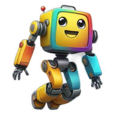 a cheerful multi-colored jumping robot sticker