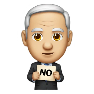 Benjamin Netanyahu holding sign saying NO BOYCOTT sticker