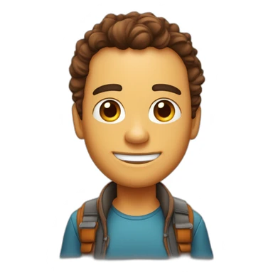 Personagem com pele realmente branca, usando um casaco laranja e luvas marrons, tendo um cabelo castanho bagunçado sticker