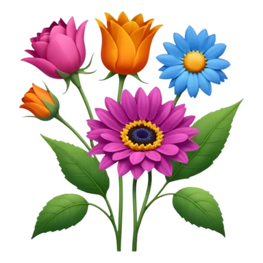So, im back and i need these flowers into individuals emoji: Rose – pink
Sunflower – yellow
Lavender – purple
Tulip – red
Gerbera – orange
Forget-me-not – light blue
Chrysanthemum – green
Cornflower – dark blue sticker