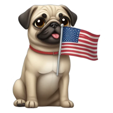 pug holding a united states flag sticker