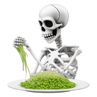 Skeleton made out of chrome eating spaghetti with peas sticker