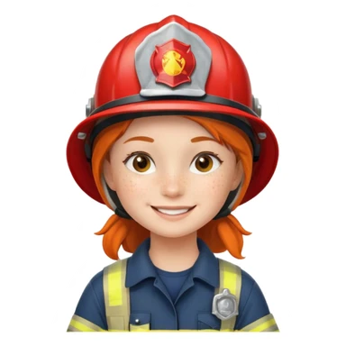 Young girl, firefighter helmet, smiling brightly sticker