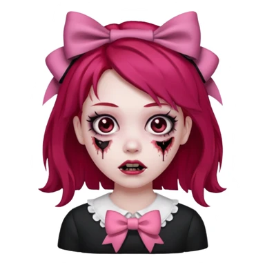 Girl Zombie,with red hair and black hair,pink bows sticker