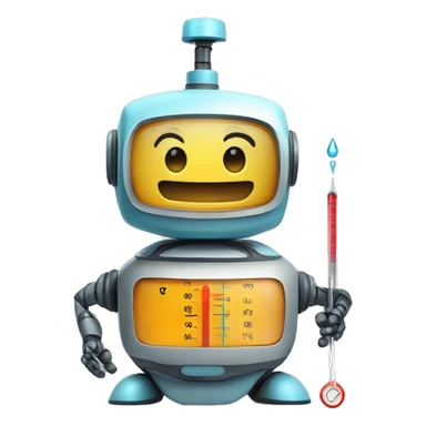 happy robot with thermometer sticker