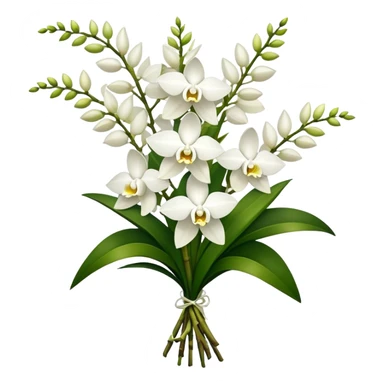 big bouquet white Dendrobium Orchid, stem, leaf sticker