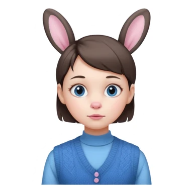 make a girl hair short and wear bunny skin pale ok and wear Sweater vests blue and make little bit a younger sticker