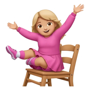 Little Girl fat but not too fat standing but falling off of a chair half in the air chair with pink clothes on standing on chair but fell off sticker