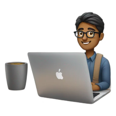 Indian guy with glasses working on macbook laptop on a desk sticker