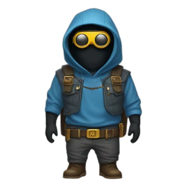 no face normal minion with glasses in hood in blue sleeveless shirt with two pistols in his hands with a gold insert on the belt in gray pants and leather boots sticker