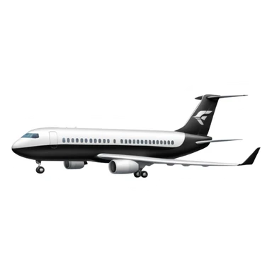 A commercial airplane side on (2d) that is black and white sticker