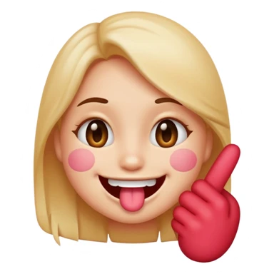 Create a blushing emoji face smiling while biting its finger in a flirty way only one finger between the teeth and the girl less happy juste flirty and chill face sticker