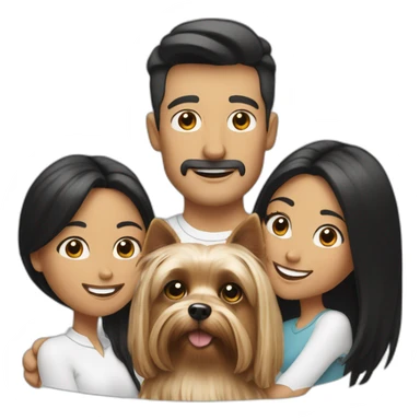 Family with a White man on hat and a White woman with long black hair and a small yorkshire terrier  dog sticker