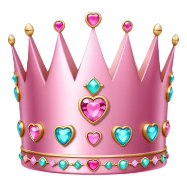  pink  A shiny pink crown with heart-shaped gemstones, elegant and cute design, metallic or glittery texture, soft reflections, isolated on transparent background, kawaii or realistic style" sticker
