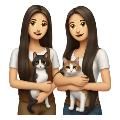 Two long hair brunettes keeping two cats in their hands sticker