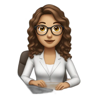 Support analyst woman white, brown curled long hair, brown eyes, Brazilian, white glasses, with a computer and a headset sticker